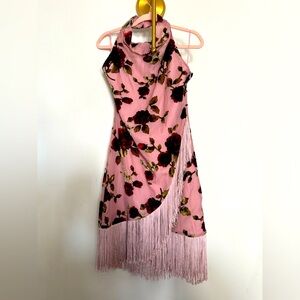NWT short layered dress with velvet roses and fringe